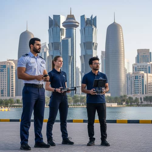 Security Personnel Patrolling in Qatar | Diverse Team with High-Tech Gear