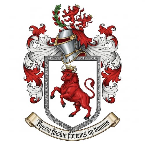 Majestic Red Crowned Bull Coat of Arms