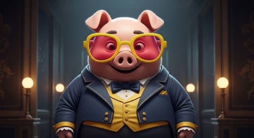 Whimsical Pig Character in Lavish Tailcoat and Sunglasses