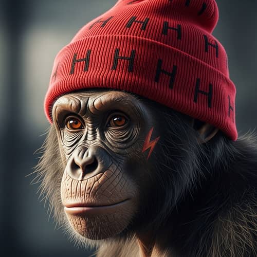 Edgy Ape with 'H' Beanie & Lightning Bolt Face Tattoo