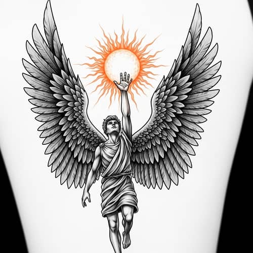 Myth of Icarus Tattoo Design for Aspiring Souls