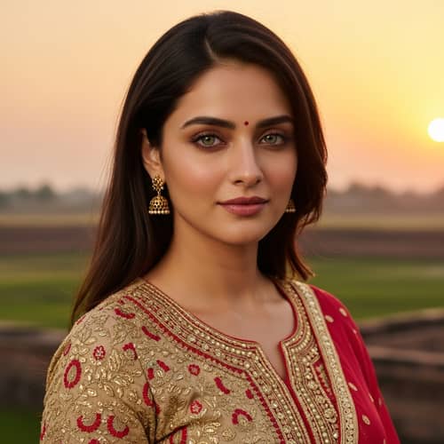 Indian Actress Lookalike with Green-Blue Eyes & Traditional Style