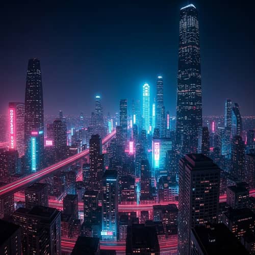 Neon Cyberpunk Cityscape at Night | Technologically Advanced Metropolis