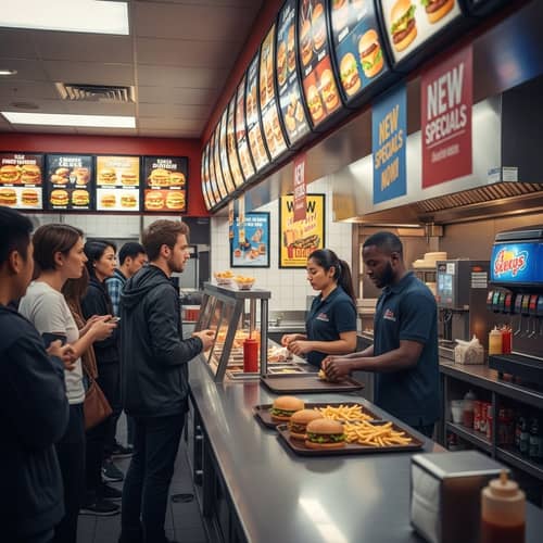 Vibrant Fast Food Restaurant Scene | Diversity and Energy Captured