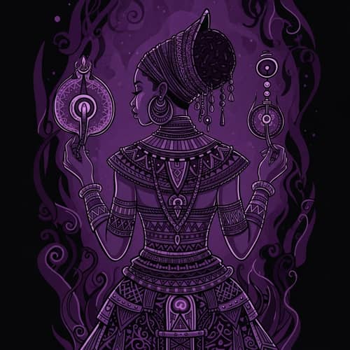 African Woman Illustration in Dark Mysterious Shades