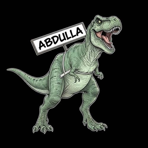 Greenish T-Rex Screaming 'ABDULLA' in Manga Style