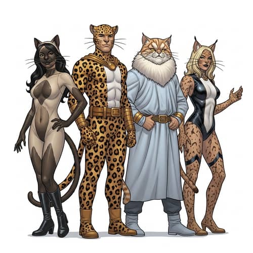 Cat Superhero Team with Unique Feline-Inspired Outfits