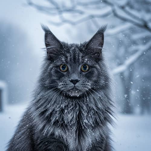 Sad Cat in Winter Storm | Emotional Pet Portraits