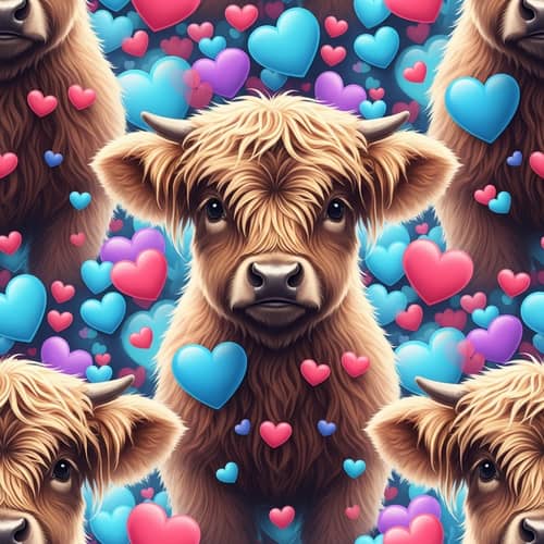 Adorable Baby Highland Cow Valentine's Pattern
