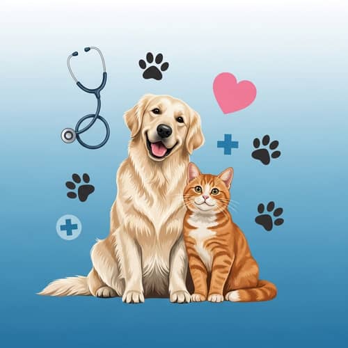 Veterinary Clinic: Happy Cat and Dog - Pet Healthcare Symbols