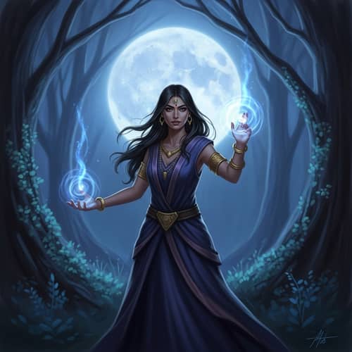 Mystical Moonlit Forest Sorceress | Ethereal Digital Art