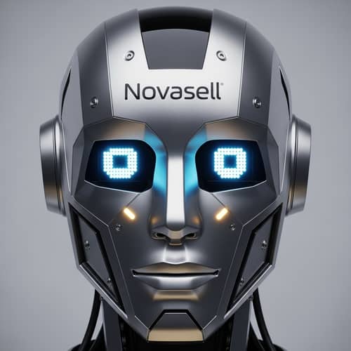 Futuristic Novasell Robot with Titanium Skin and LED Eyes