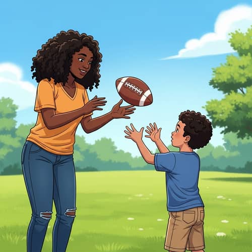 Young Black Mother Teaches Son Catch Football | Heartwarming Scene