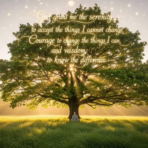 Tranquil Meditation in a Lush Meadow | Serenity Prayer Artwork
