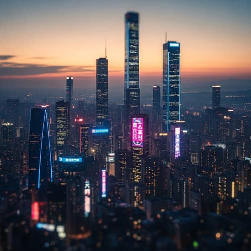 Futuristic Cyberpunk Cityscape at Sundown | Miniature Effect