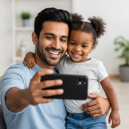 South Asian Father and Black Daughter Taking a Selfie | Family Moment