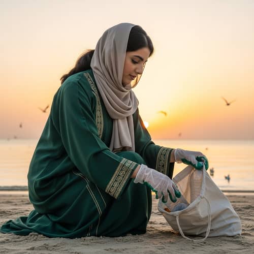 Qatari Female Student Protecting Environment - Environmental Well-Being