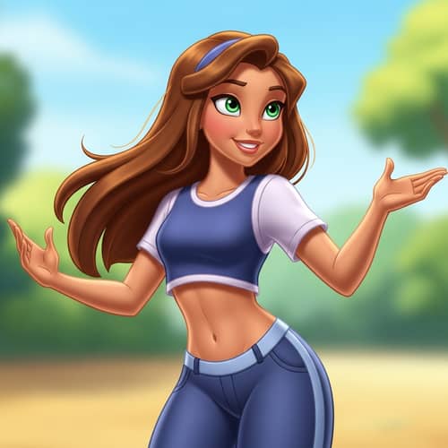 Charming Animated Girl with Green Eyes and Fit Physique