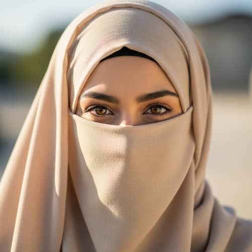 Beautiful Muslim Woman in Beige Hijab