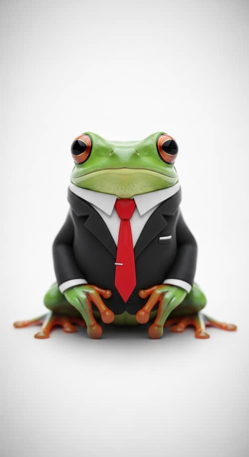 Elegant Green Frog in Dapper Black Suit with Red Tie