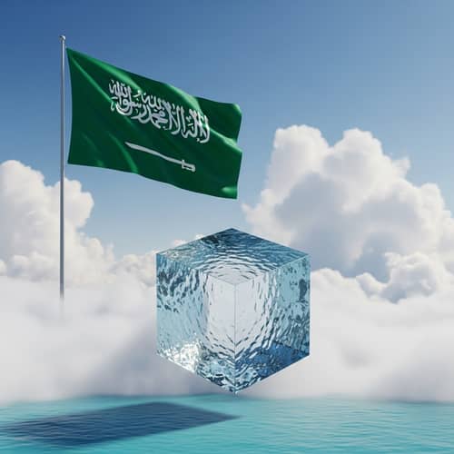 Serene Scene in Saudi Arabia with Flag Fluttering in Sky
