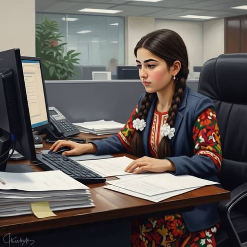 Late 19th-Century European Realism Oil Painting of a Tajik Girl at Corporate Office