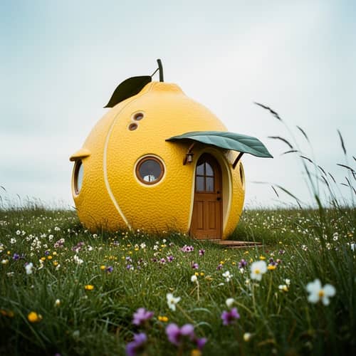 Lemon-Shaped House on Spring Meadow | Kodak Vision3 500
