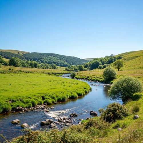 Tranquil River Landscape: Lush Countryside Serenity