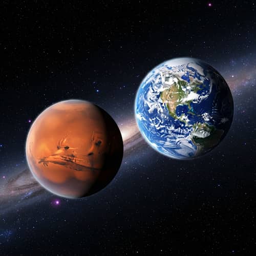 Earth and Mars in Celestial Dance | Planets Illustration