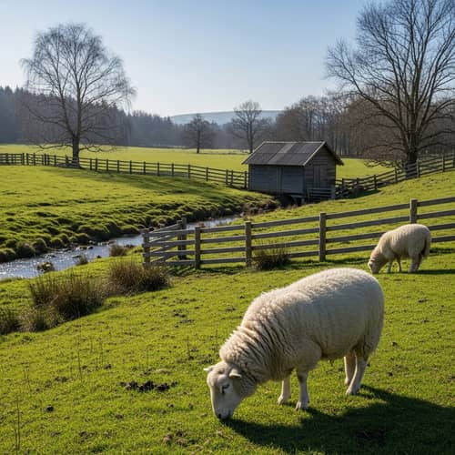 Sheep Grazing in a Peaceful Countryside