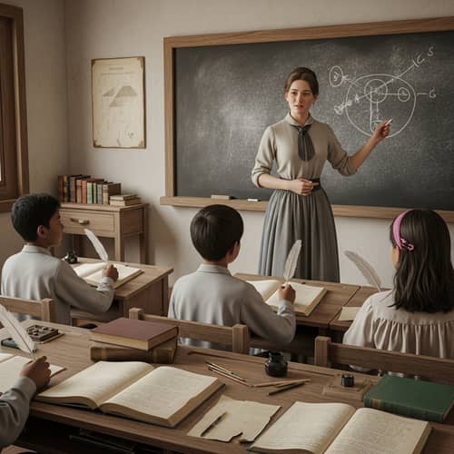 19th Century Classroom in the Philippines: Teacher Instructing Children
