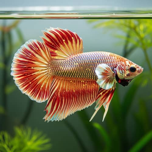 Unique Golden Red Gold Betta Fish - Cosmic Galaxy Pattern