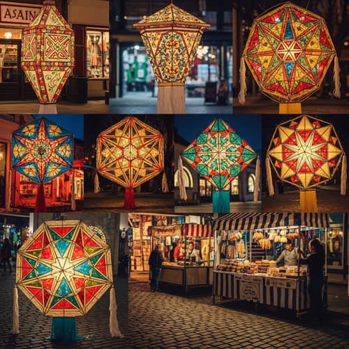 Festive Parol Lanterns Illuminate Old-Fashioned Town Square