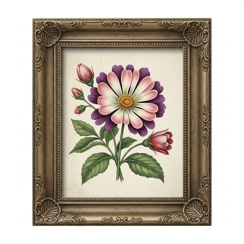 Realistic Flower Art in Lavishly Adorned Frame