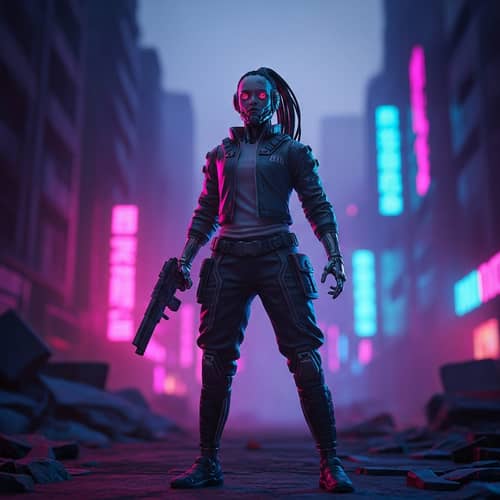 Dynamic Cyborg in Neon Post-Apocalyptic City | Cyberpunk Universe