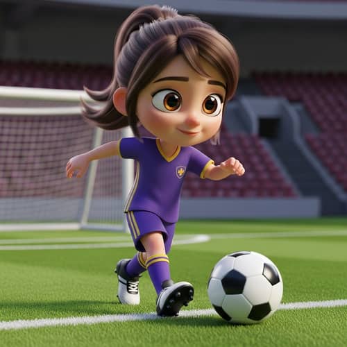 Adorable Young Girl 3D Animation Soccer Scene | Pixar Style