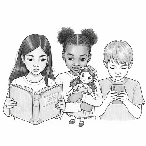Charming Pencil Sketch of Kids Engrossed in Play