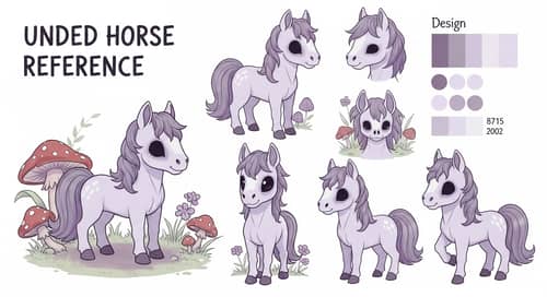 Charming Undead Horse Reference Sheet in Chibi Style