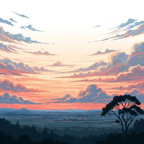 Serene Realistic Sunset Sky with Diverse Cloud Formations