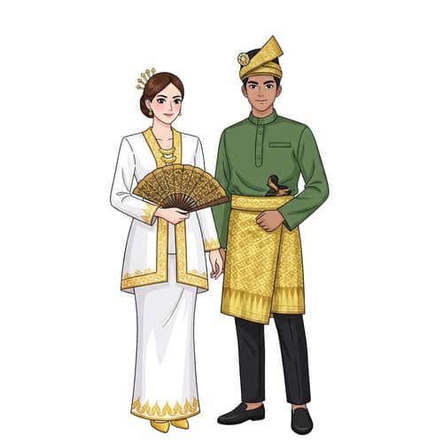 Traditional Malay Couple in Baju Kurung and Baju Melayu