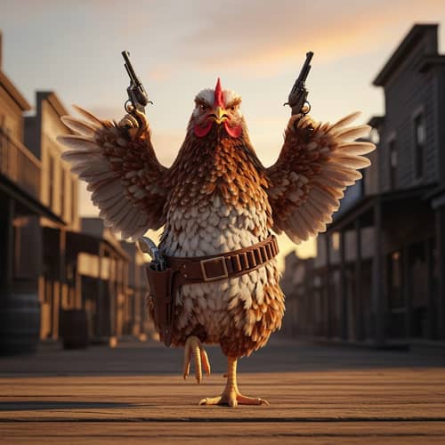 Chicken Armed with Two Pistols