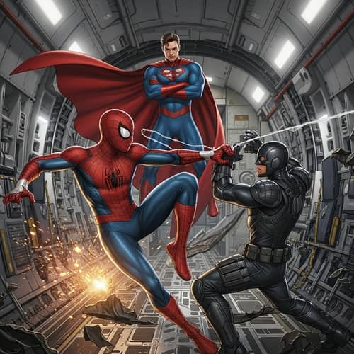 Spider-Man vs Batman vs Superman Brawl on a Plane