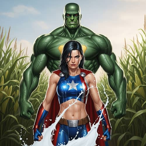Powerful Superheroes in Cornfield - Hulk & Wonder Woman