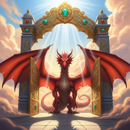 Majestic Red Dragon at Heavenly Gates - Ethereal Beauty Captured