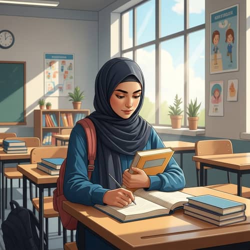 Dedicated Middle-Eastern Student in Hijab Engaged in Learning