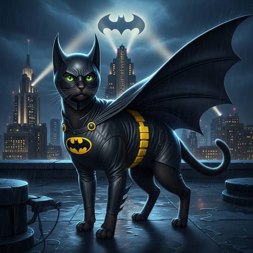 Cat in Batman Costume