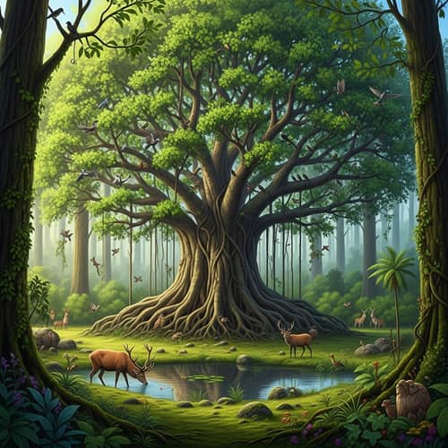 Serenity of Sacred Fig Tree in Ancient Forest