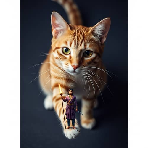 Vibrant Cat and Brave Human: A Unique Perspective
