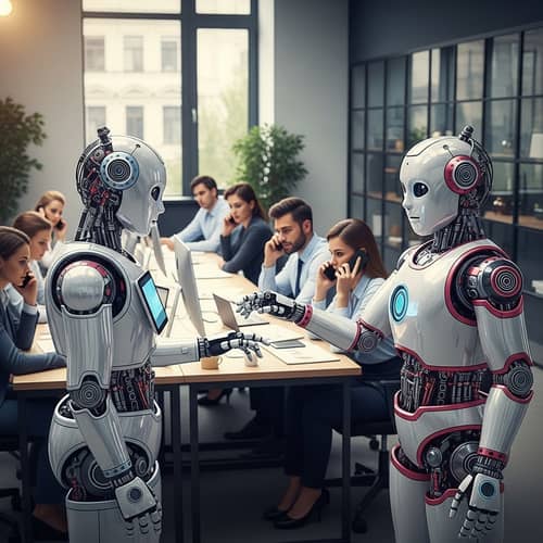 Futuristic AI Robot Assisting Professionals in Modern Office Setting