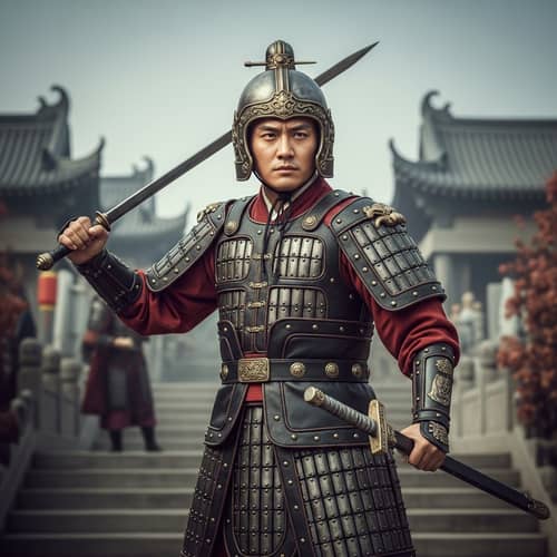 Male Warrior in Traditional Chinese Ancient Dress - Vibrant Colors